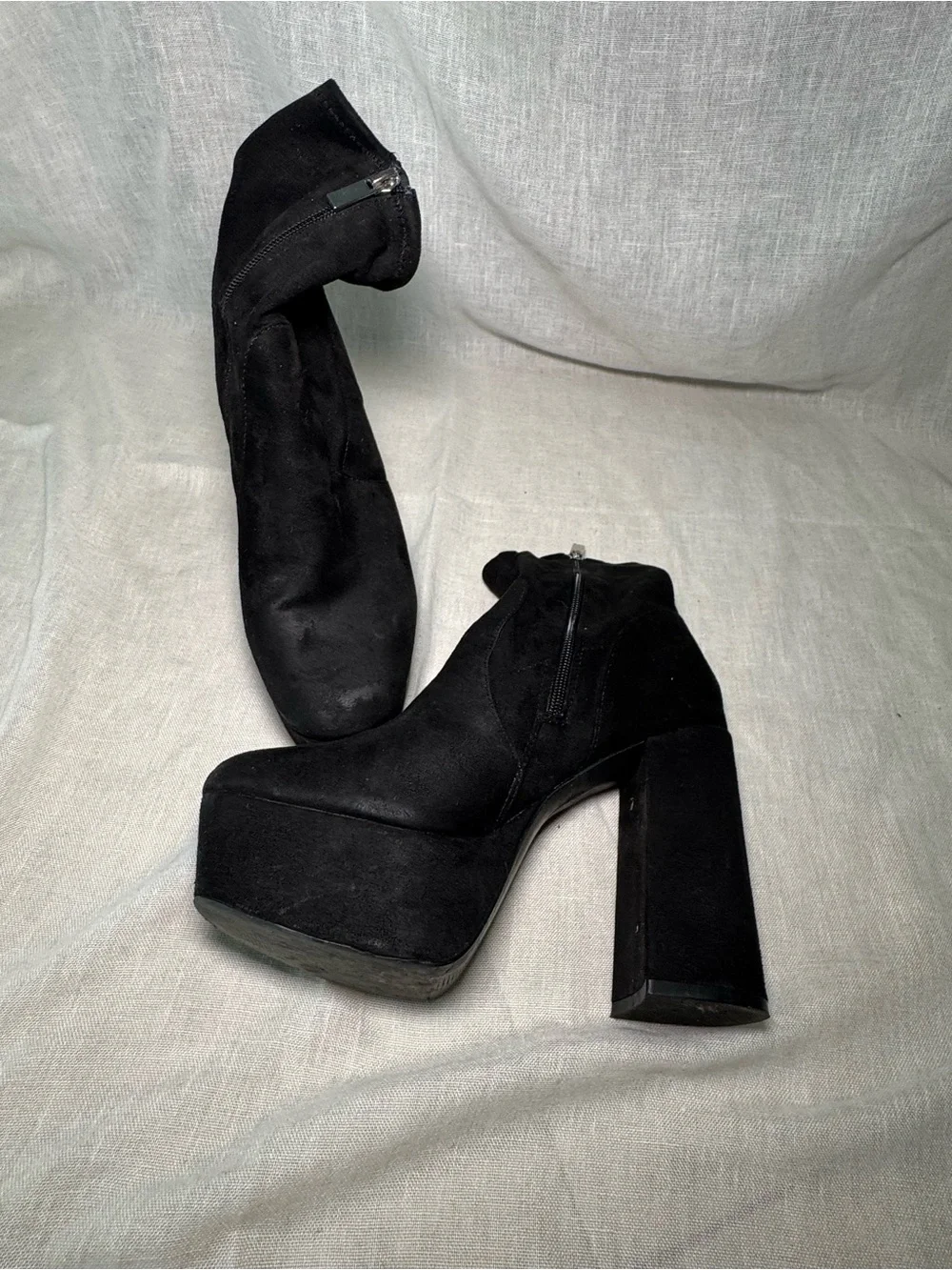 Women's Black Platform Block Heel Ankle Boots